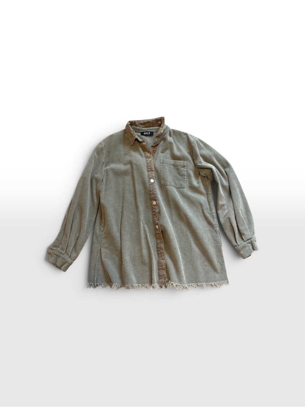Blue B Collection Sage Green Corduroy Raw Hem Shacket - Size S